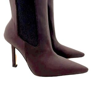 chocolate Good American neoprene sock bootie | gold hardware accent heel